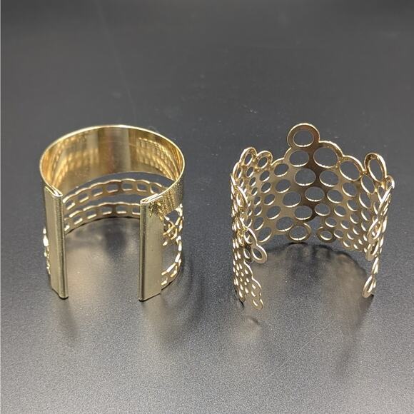 Authentic Vintage Paco Rabanne Gold Cut-Out Bubble Cuff + Modern Geo Cuff Set - Picture 3 of 4